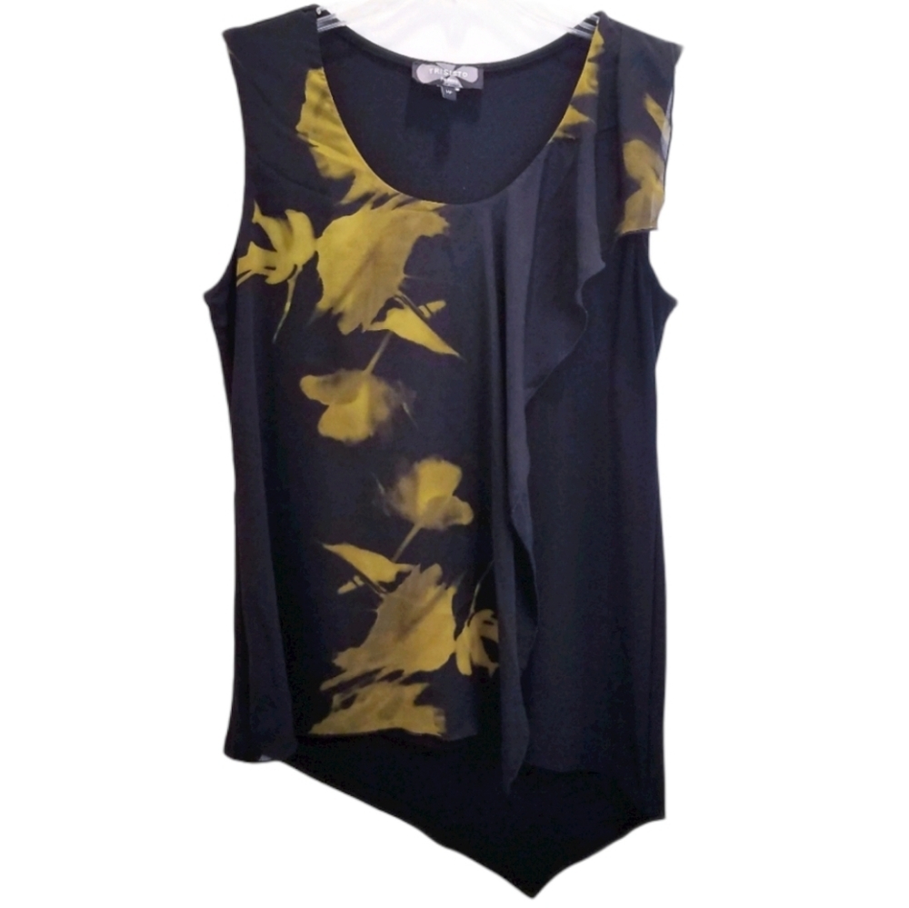 Trisisto Femme Women's Size Medium Petite Black Sleeveless Blouse Top Tank MP
